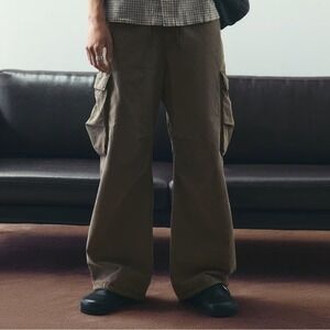 H&M Loose Fit Washed Cargo Pants Brown 100% Cotton Men's Size Medium NWOT